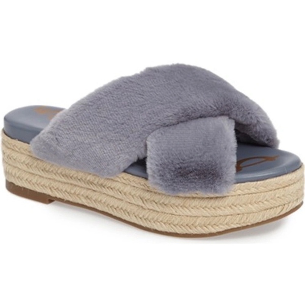 Sam Edelman ZIA Faux Fur Platform Espadrille Slipper Wedge Size 8.5